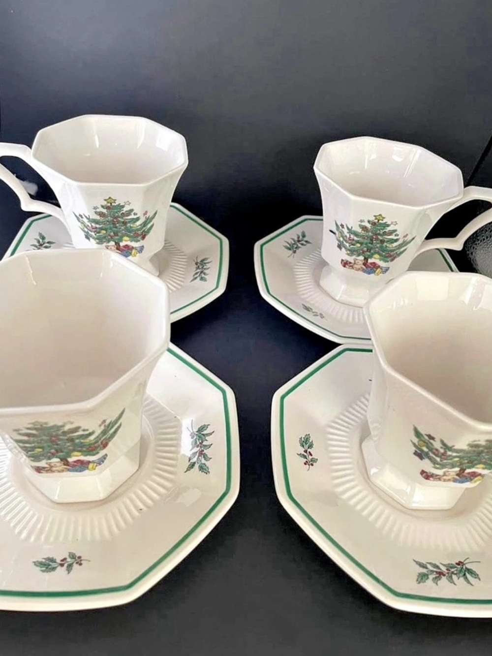 Nikko Christmastime Cup & Saucer Set Cup & Saucer Set White & Green
